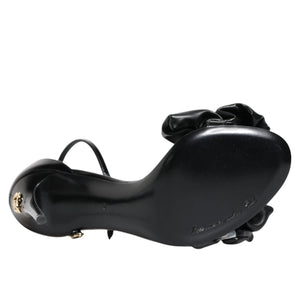 Black Leather Ankle Strap Heel Sandals Shoes