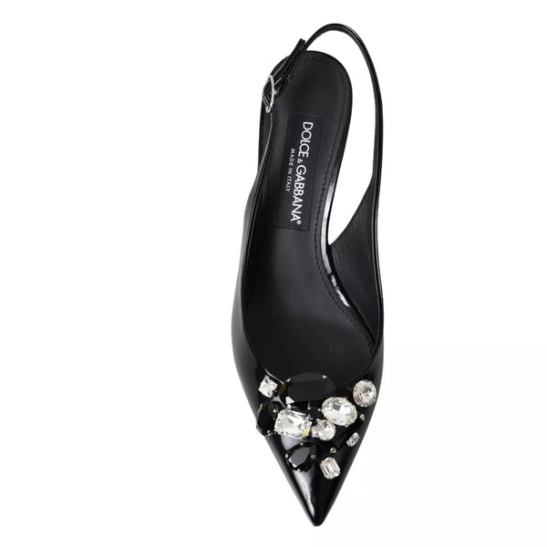 Black Patent Leather Crystal Slingback Shoes