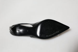 Black Patent Leather Crystal Slingback Shoes