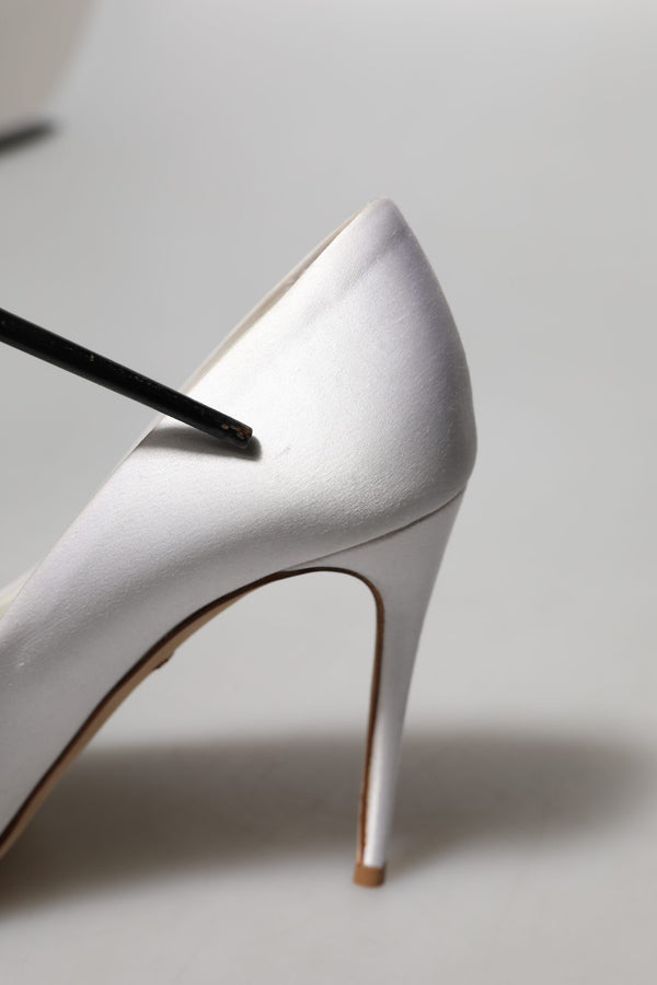 White Crystals Peep Toe Satin Pumps Shoes