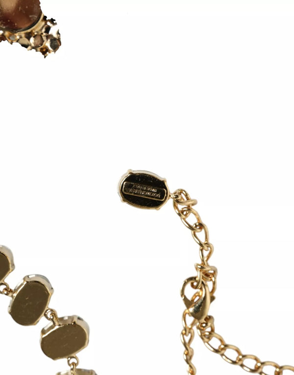 Gold Brass Link Chain Rose Petal Crystal Necklace