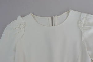 White Viscose Acetate Short Sleeve Blouse Top