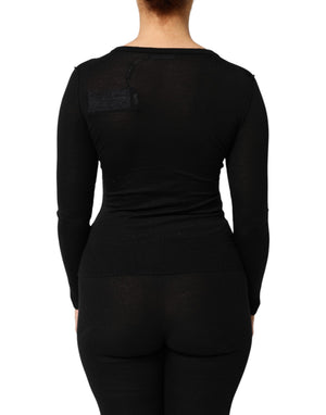 Black Virgin Wool Buttoned Cardigan Sweater