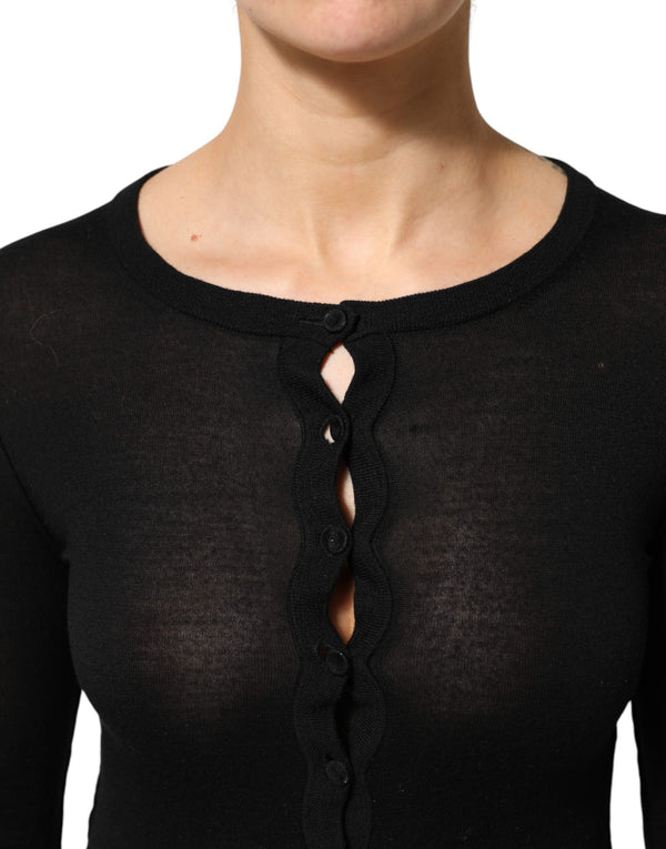 Black Virgin Wool Buttoned Cardigan Sweater