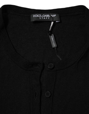 Black Virgin Wool Buttoned Cardigan Sweater