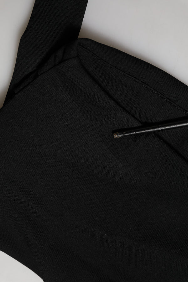 Black Viscose Halter Off Shoulder Cropped Top