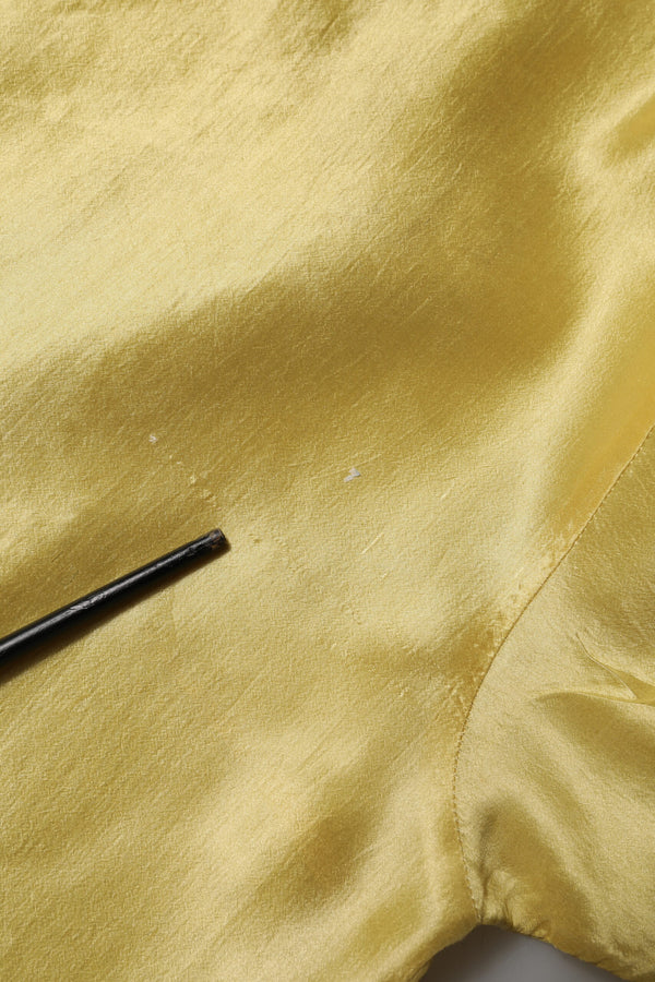 Yellow Silk Satin Floral Lace Short Sleeves Top