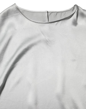 Gray Silk Satin Floral Lace Long Sleeve Top