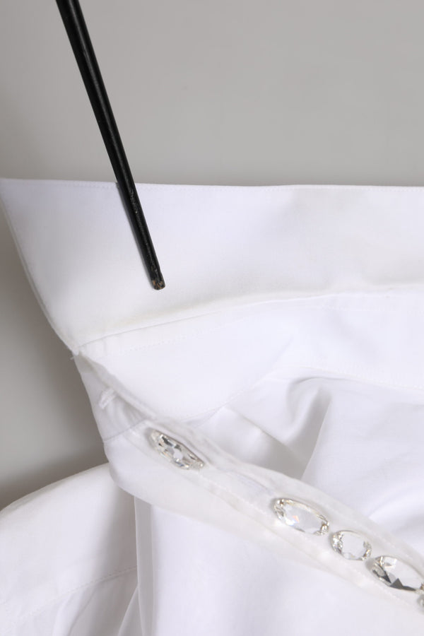 White Crystal Embellished Dress Shirt Top