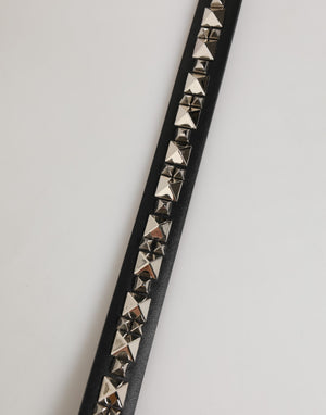 Black Leather Studded Silver-Tone Buckle Belt