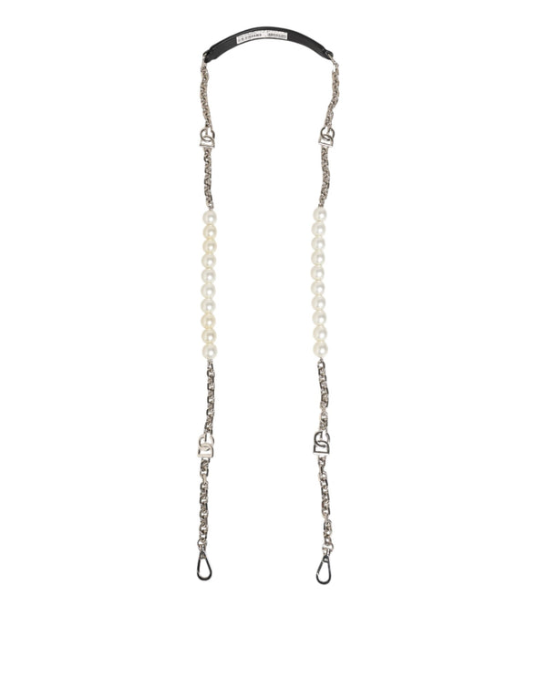 Black Leather Pearl Chain Bag Accessory Shoulder Strap
