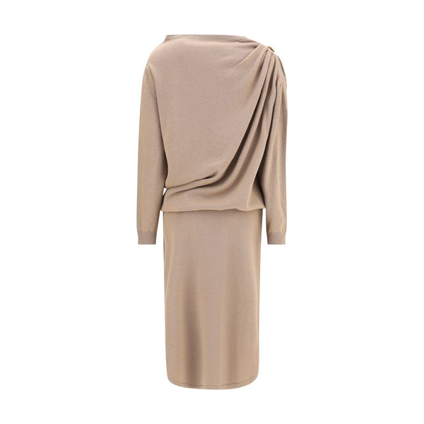 Beige Fleece Wool Casual Dress