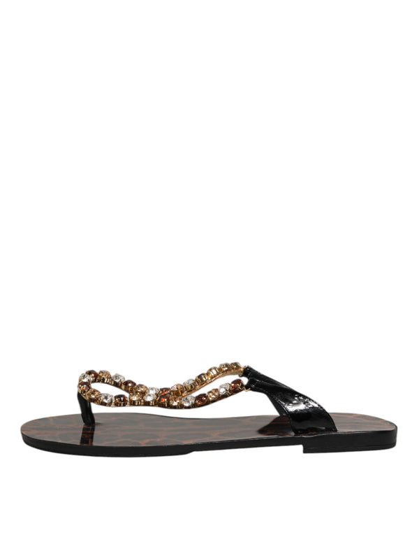 Black Crystals Flats Sandals Beachwear Shoes