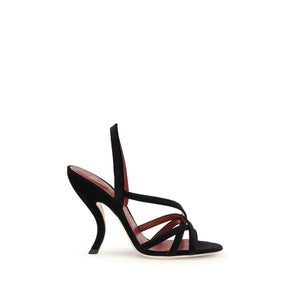 Black Velvet Stiletto Heel Sandals