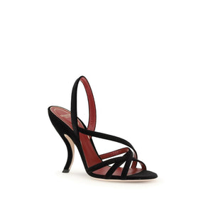 Black Velvet Stiletto Heel Sandals