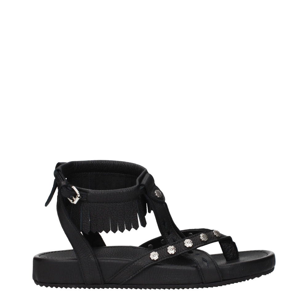 Black Leather Flat Sandals