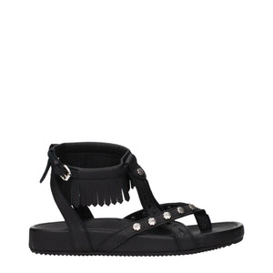 Black Leather Flat Sandals