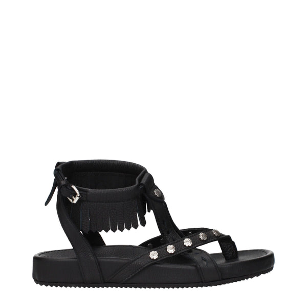 Black Leather Flat Sandals