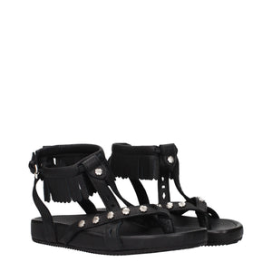 Black Leather Flat Sandals