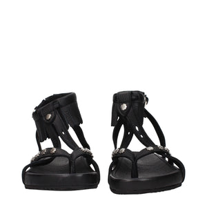Black Leather Flat Sandals