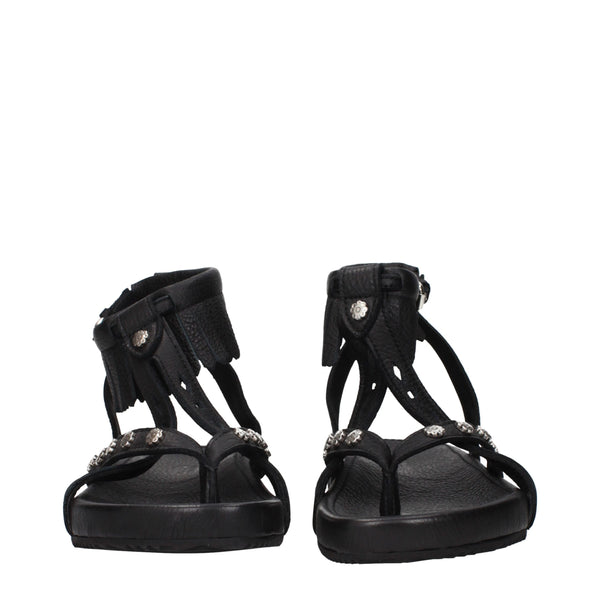 Black Leather Flat Sandals