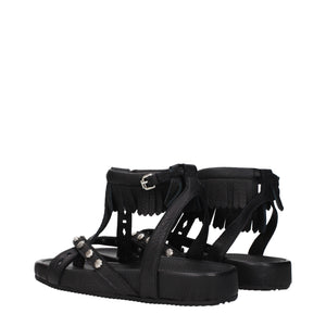 Black Leather Flat Sandals