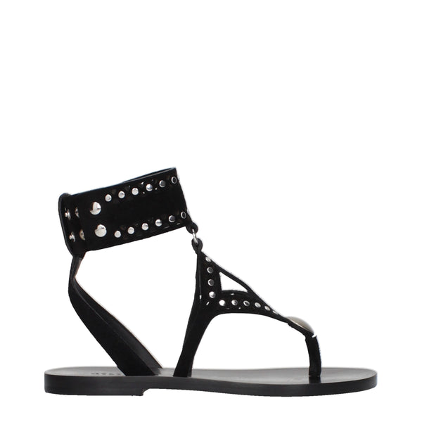 Black Leather Flip-Flop Sandals