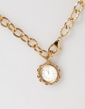 Gold Crystal Clock Pendant Statement Jewelry Necklace