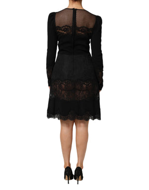 Black Floral Lace Trim Sheath A-line Dress