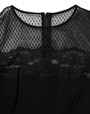 Black Floral Lace Trim Sheath A-line Dress