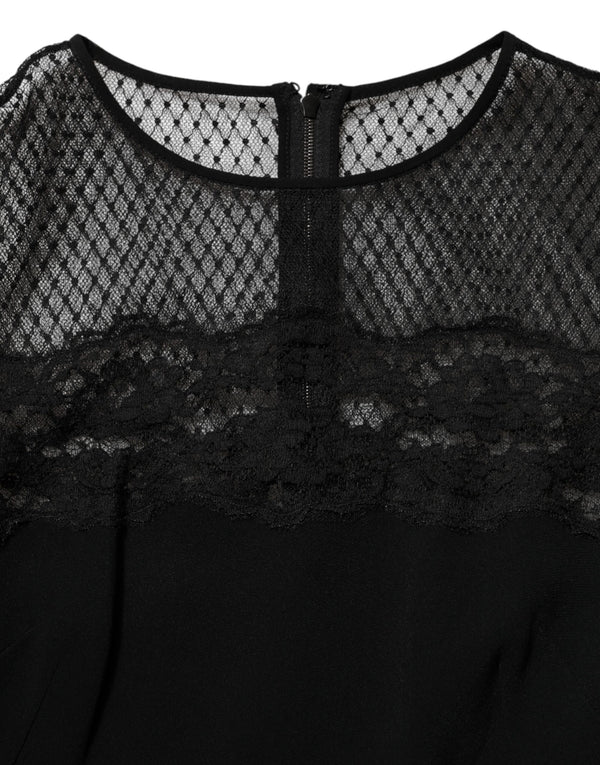 Black Floral Lace Trim Sheath A-line Dress