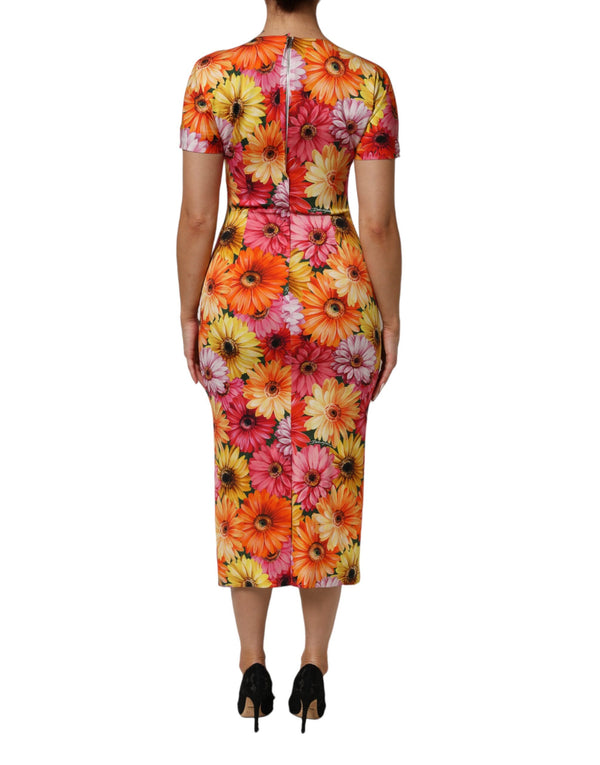 Multicolor Floral Print SilkSheath Midi Dress
