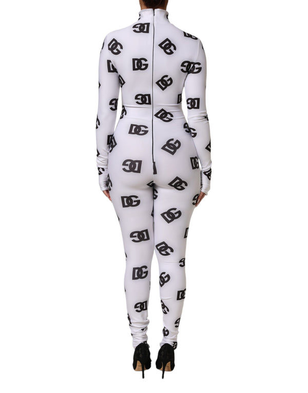 Black White Logo Monogram Long Sleeves Jumpsuit Dress