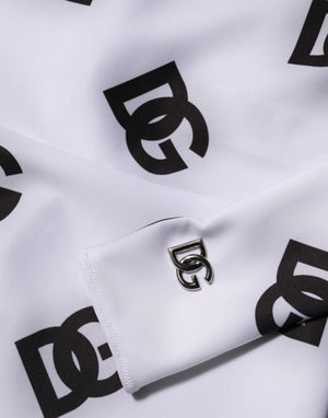 Black White Logo Monogram Long Sleeves Jumpsuit Dress
