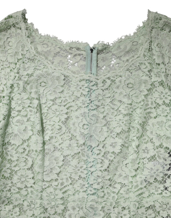 Mint Green Floral Lace Trim Midi Dress