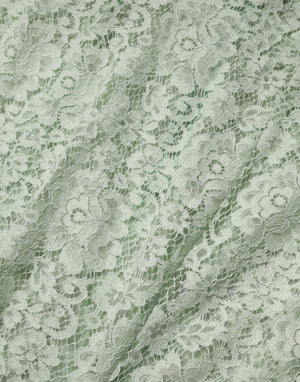 Mint Green Floral Lace Trim Midi Dress
