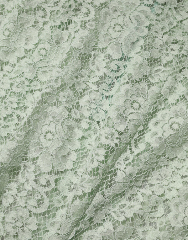 Mint Green Floral Lace Trim Midi Dress