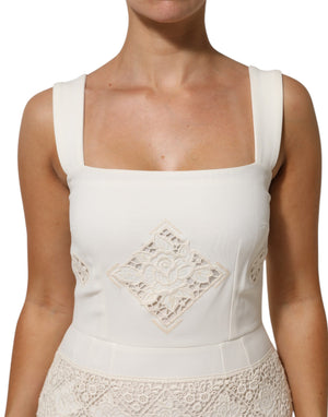 White Floral Lace Sleeveless Midi Dress