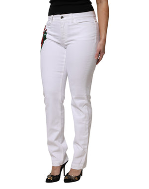 White GIRLY Floral Embroidery Denim Jeans