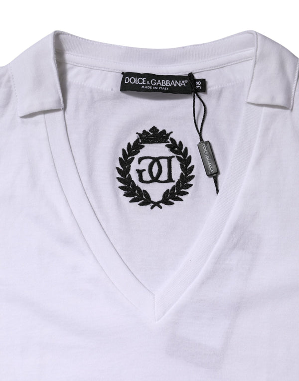 White Cotton Short Sleeve V-Neck Top T-shirt