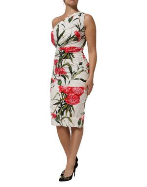 White Floral One Shoulder Sheath Dress