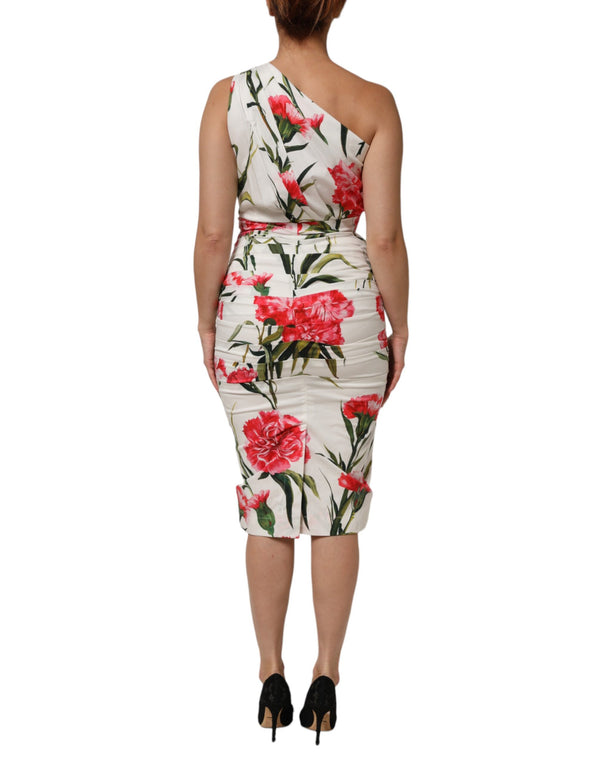 White Floral One Shoulder Sheath Dress