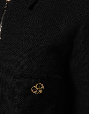 Black Cotton Full Zip Cropped Coat Jacket