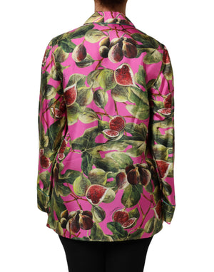 Hot Pink Fig Printed Silk Shirt Blouse Top