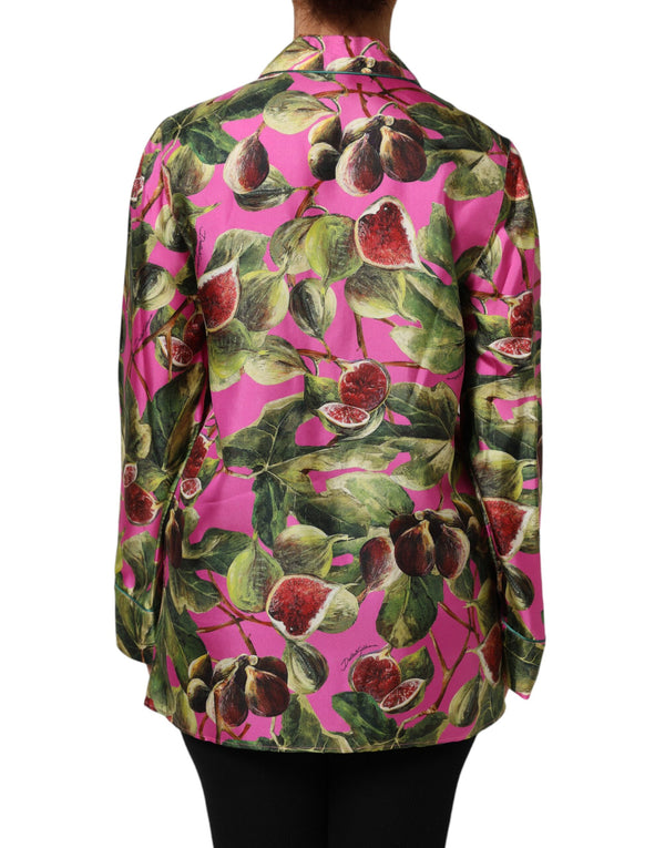 Hot Pink Fig Printed Silk Shirt Blouse Top
