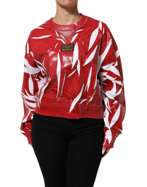 Red White Cotton Printed Pullover Sweater