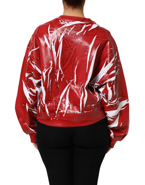 Red White Cotton Printed Pullover Sweater