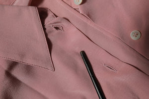 Pink Silk Collared Long Sleeves Blouse Top