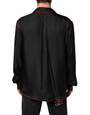 Black Red Contrast Trim Silk Casual Shirt