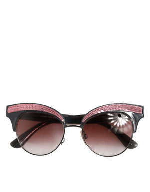 Black Pink Mirrored Cat Eye Sequined Sunglasses